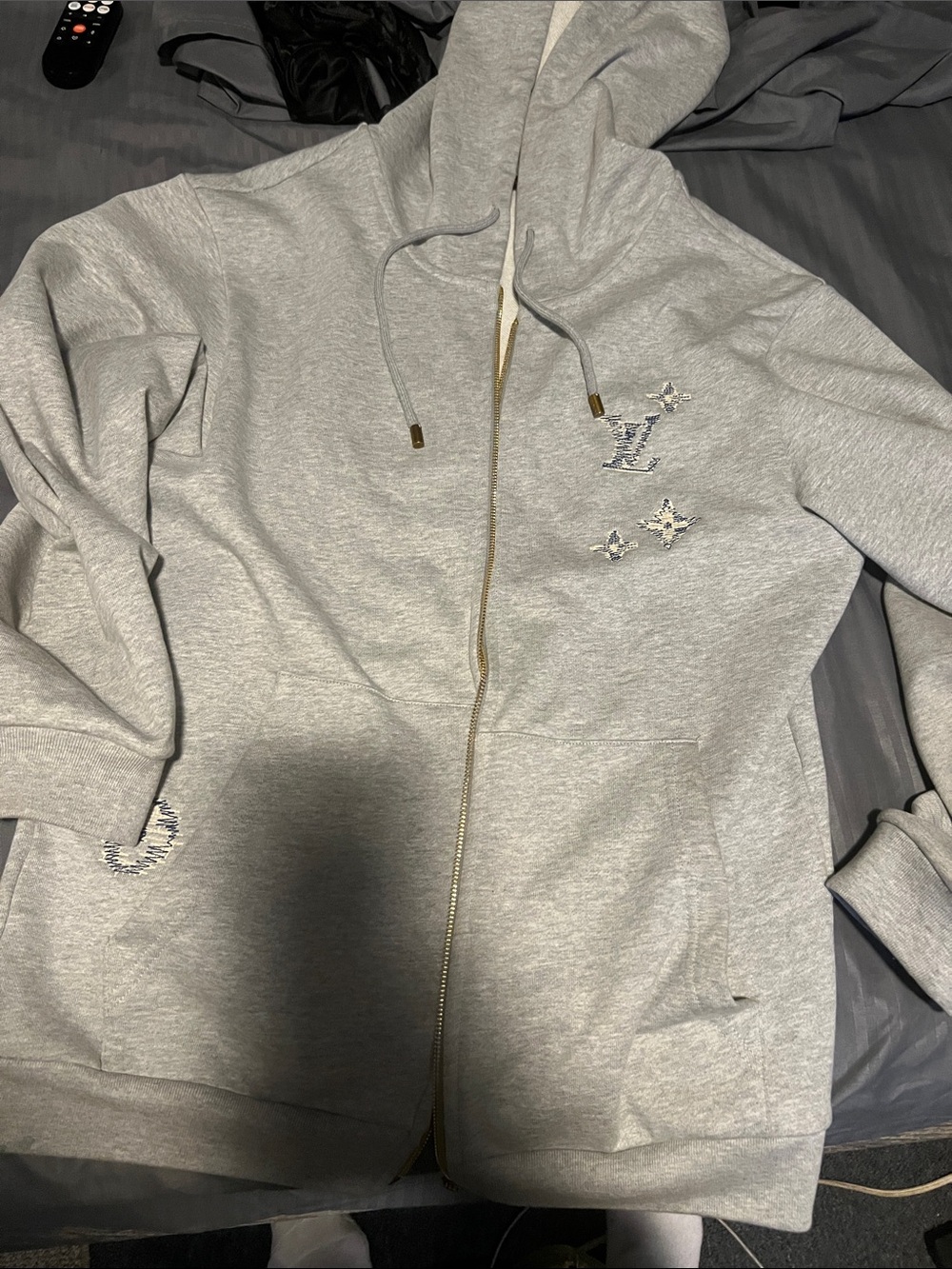 2026 Lv Light Gray Zip-Up Hoodie Jacket - Designer-Inspired Casual Wear